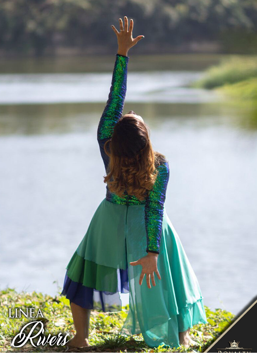 Set (2) Navy Jumpsuit & detached Skirt in Teal and Green Chiffon : Rivers Collection