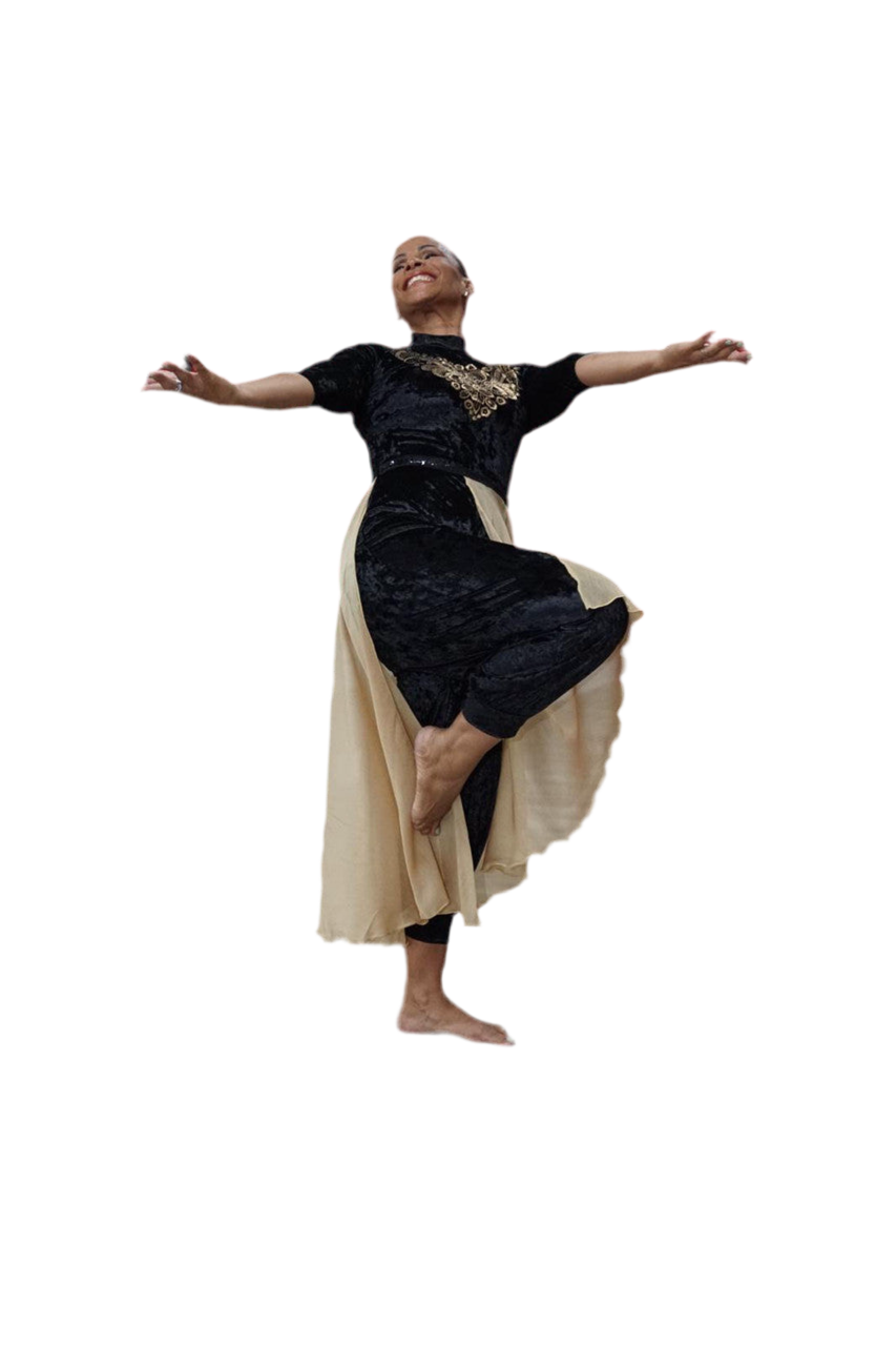 Black Velvet Jumpsuit with Attached Gold Chiffon Skirt : Emporium Collection