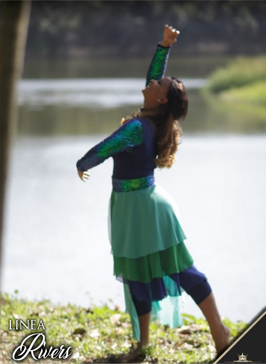 Set (2) Navy Jumpsuit & detached Skirt in Teal and Green Chiffon : Rivers Collection