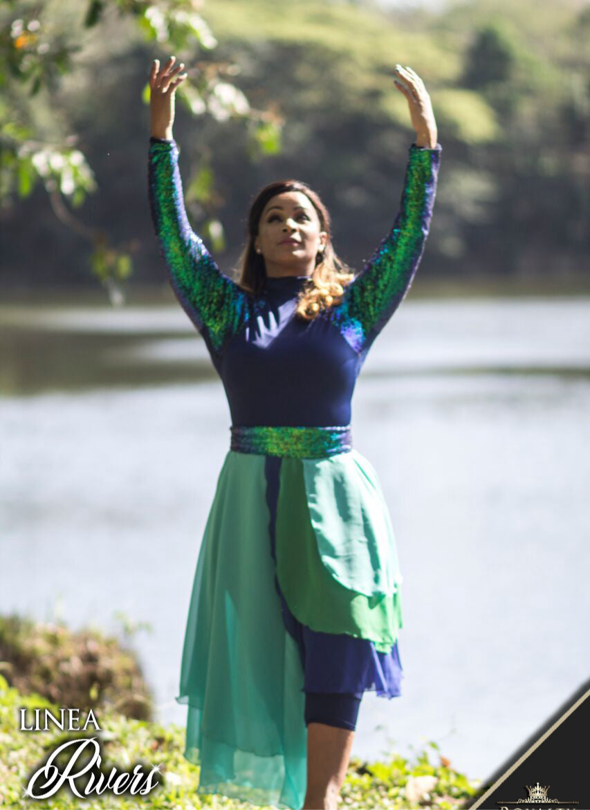 Set (2) Navy Jumpsuit & detached Skirt in Teal and Green Chiffon : Rivers Collection