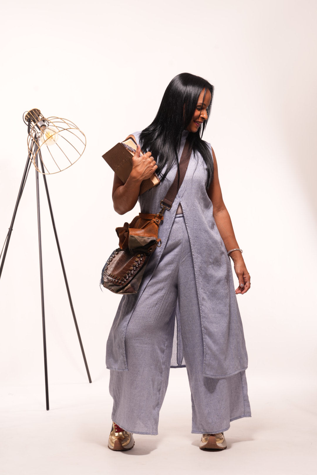 “Promise” Slit-Front Linen Top
