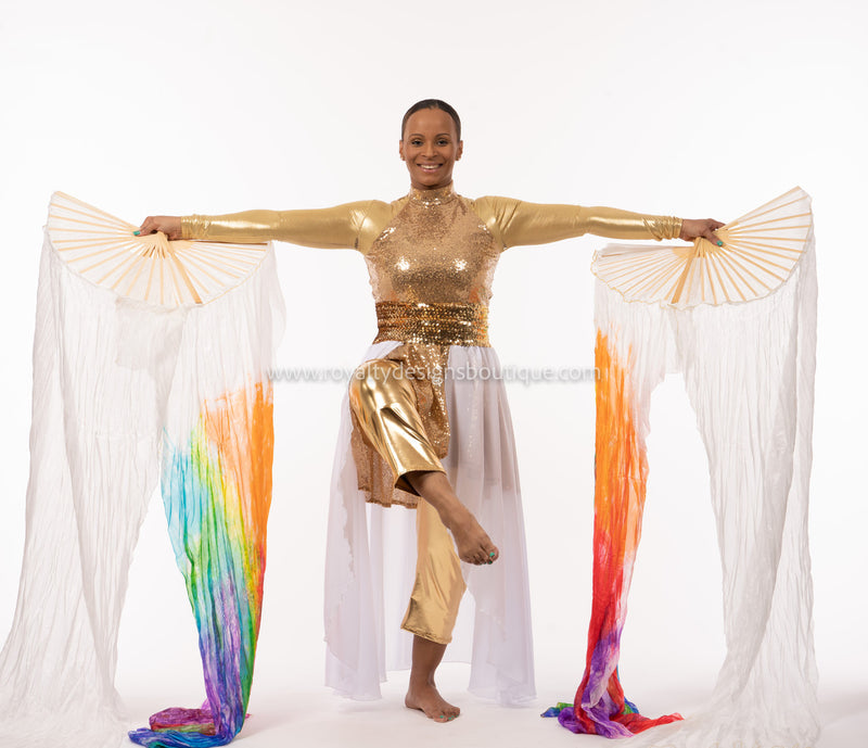 “ Praise Him ” Silver Sequin Tunic with Chiffon Skirt – Multiple Skirt Colors