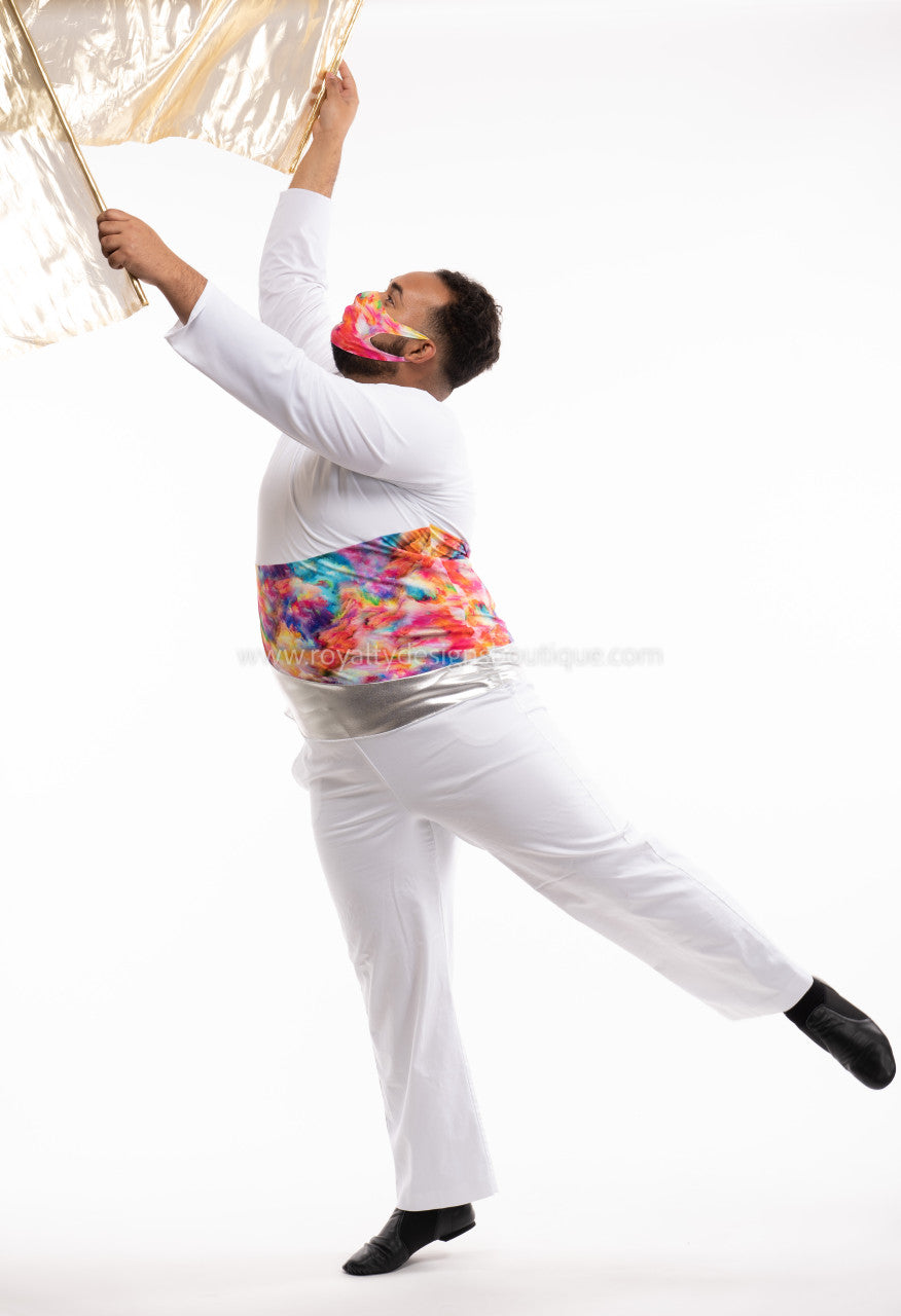 Men’s White Lycra Tunic with Watercolor Panel – Contemporary Praise Wear (Final Sale)