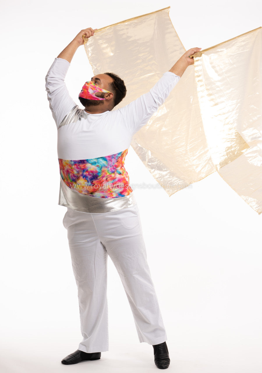Men’s White Lycra Tunic with Watercolor Panel – Contemporary Praise Wear (Final Sale)