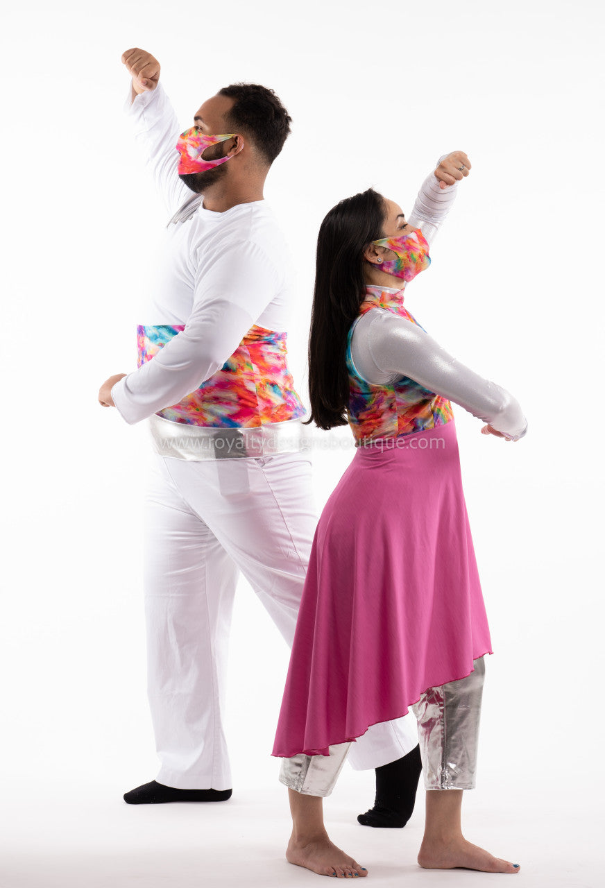 Men’s White Lycra Tunic with Watercolor Panel – Contemporary Praise Wear (Final Sale)