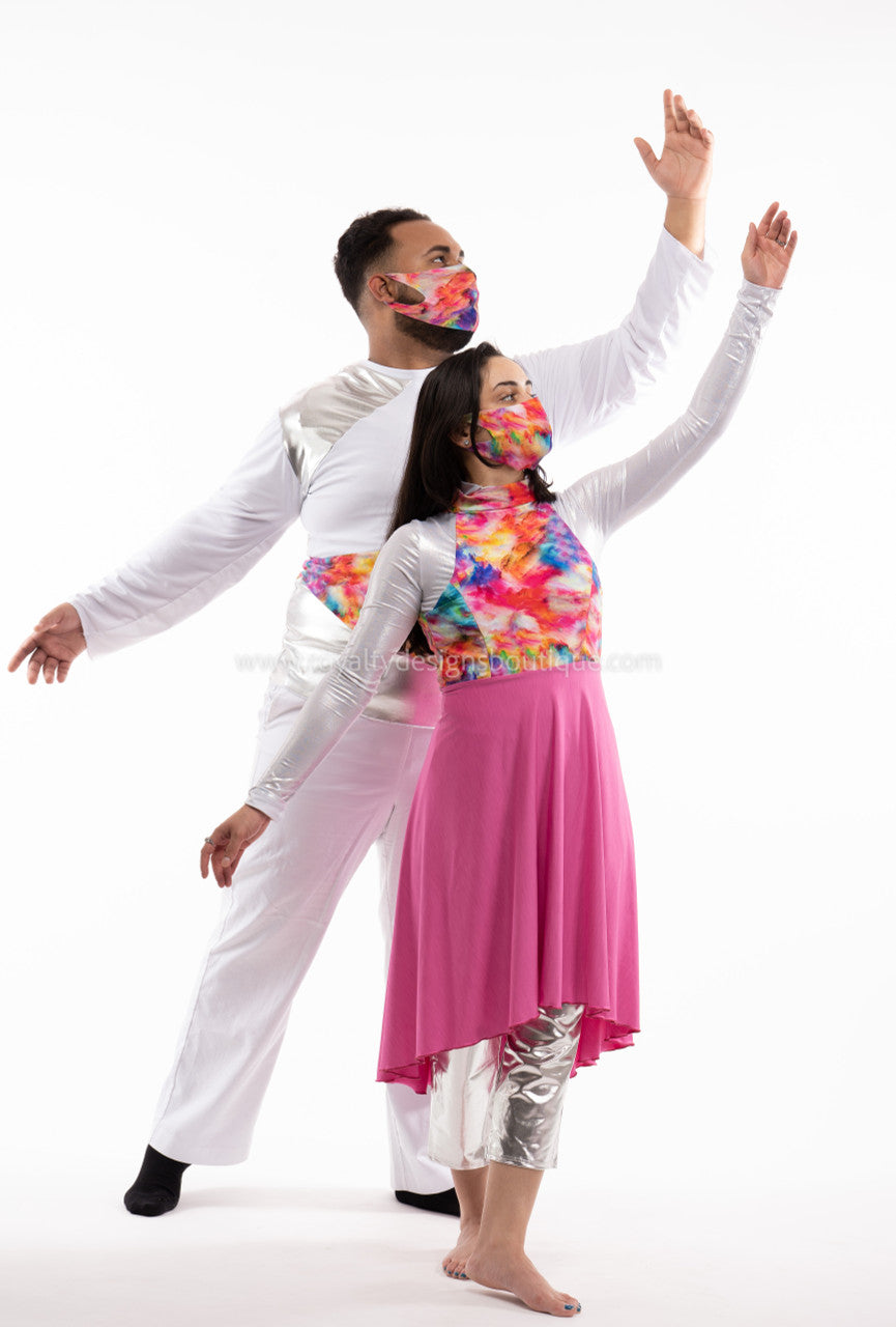 Men’s White Lycra Tunic with Watercolor Panel – Contemporary Praise Wear (Final Sale)