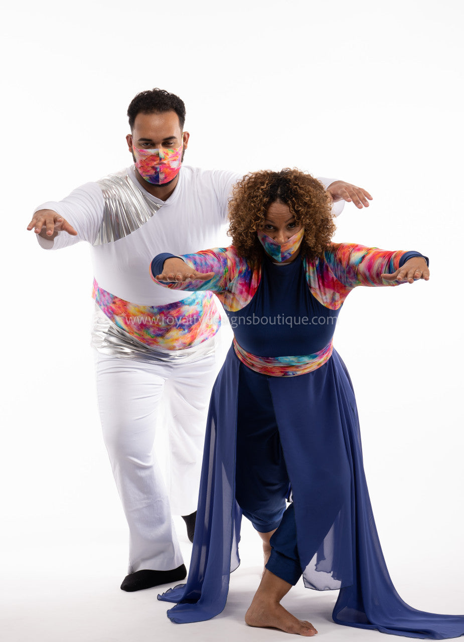 Men’s White Lycra Tunic with Watercolor Panel – Contemporary Praise Wear (Final Sale)