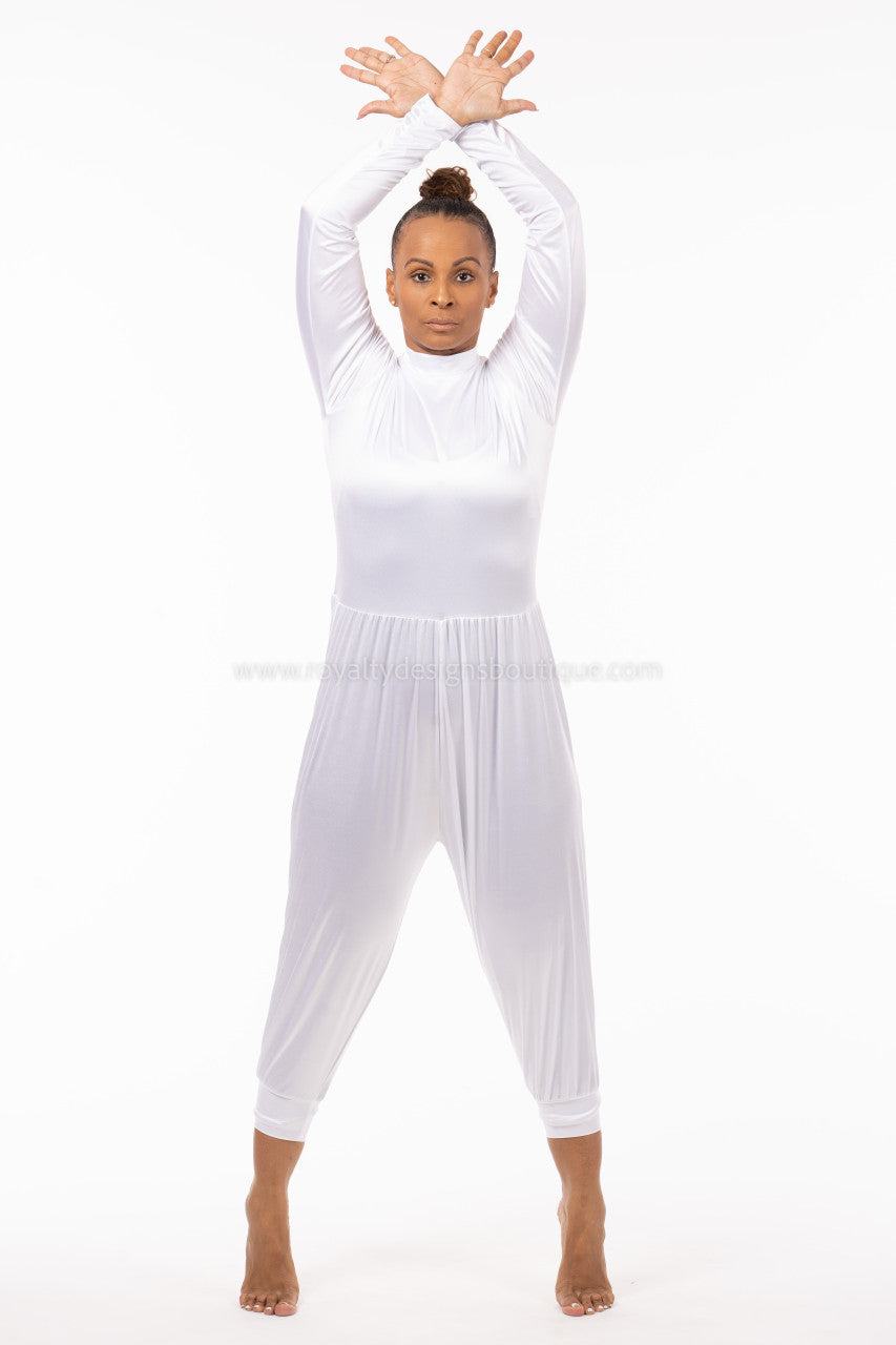 White One piece Unitard lycra Satin Stretch (Final Sale)