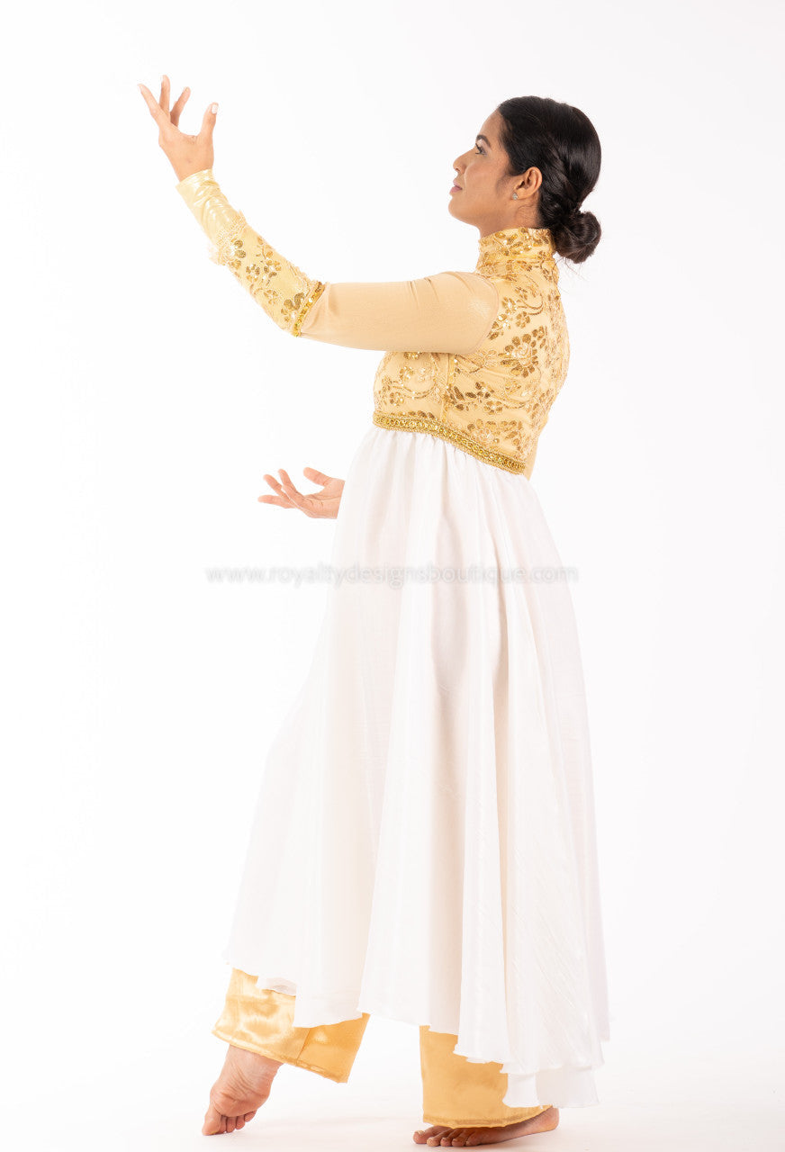 Crown Collection – High-Waist Long-Sleeve Lace & Trimmed Premium Praise Dance Dress