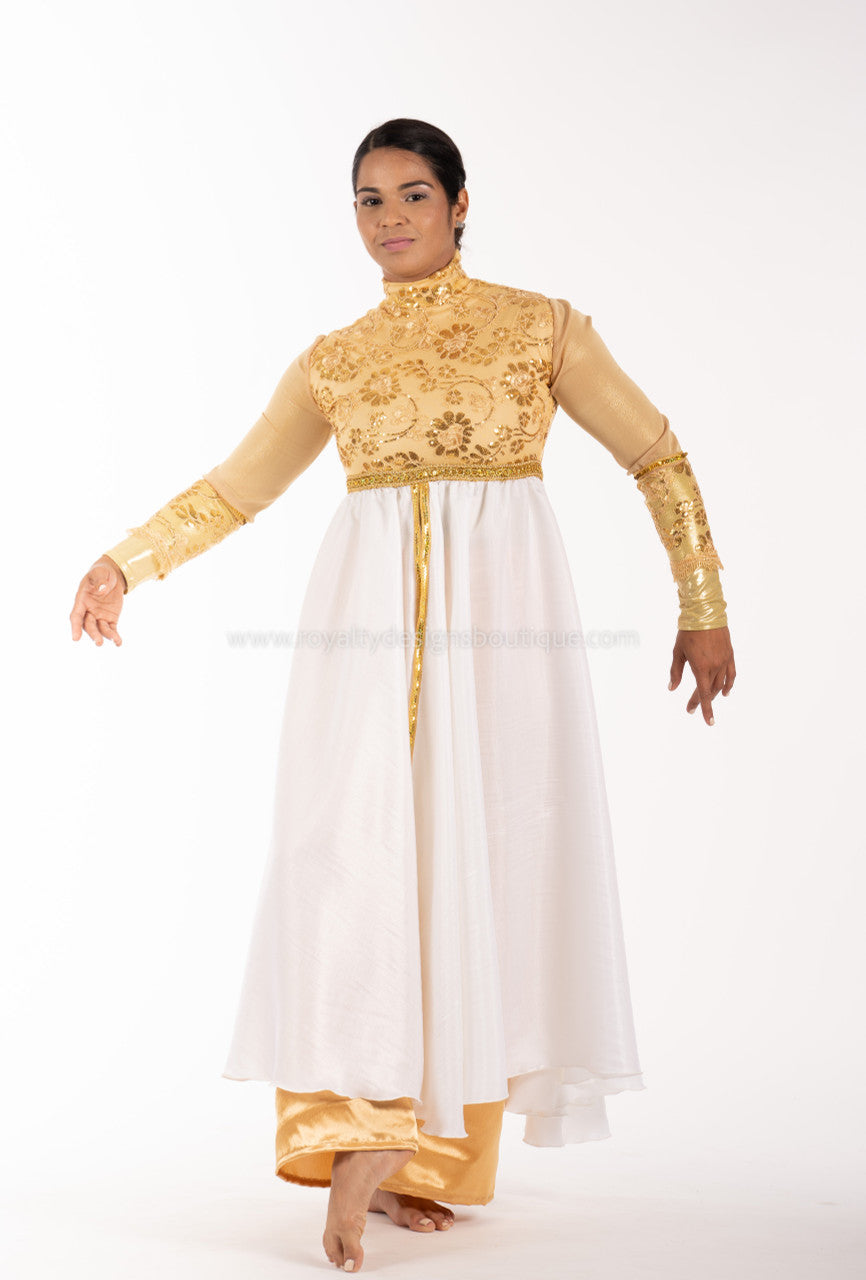 Crown Collection – High-Waist Long-Sleeve Lace & Trimmed Premium Praise Dance Dress