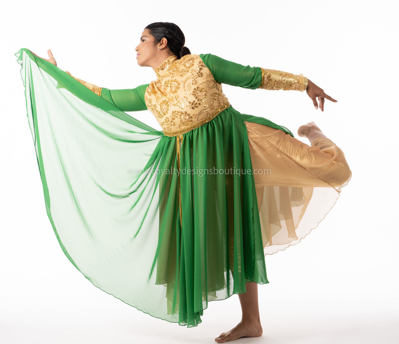 Crown Collection – High-Waist Long-Sleeve Lace & Trimmed Premium Praise Dance Dress