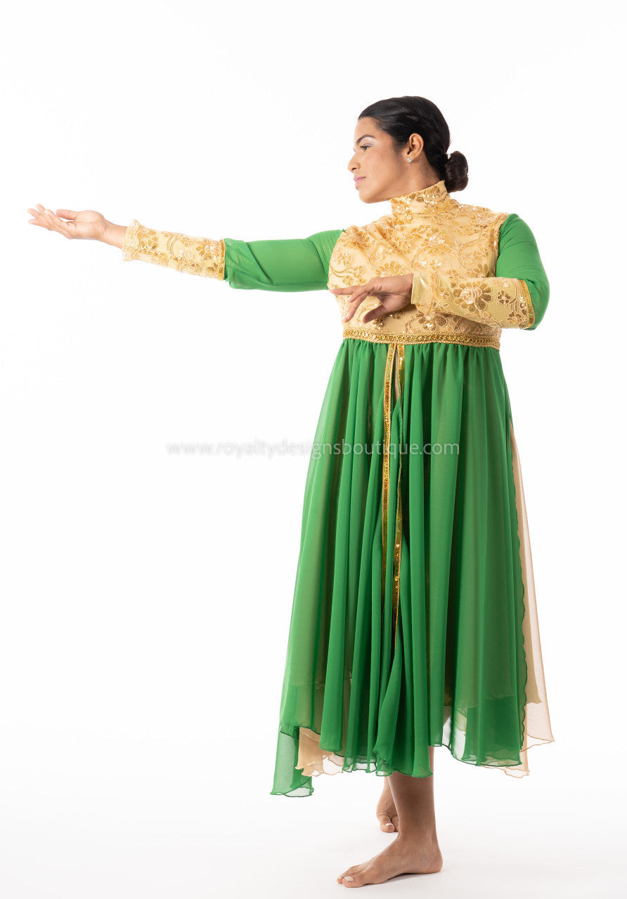 Crown Collection – High-Waist Long-Sleeve Lace & Trimmed Premium Praise Dance Dress