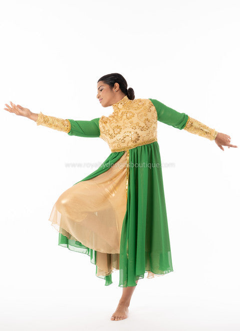 Crown Collection – High-Waist Long-Sleeve Lace & Trimmed Premium Praise Dance Dress
