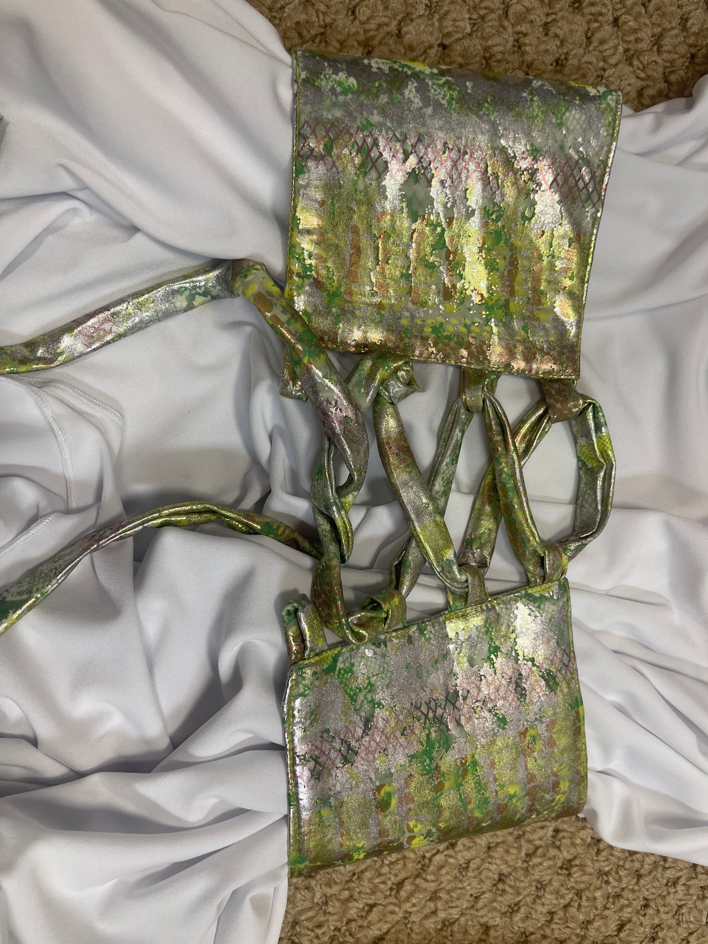 Blue / Green Metallic Lace-Up Waist Sash / Belt (Final Sale)*