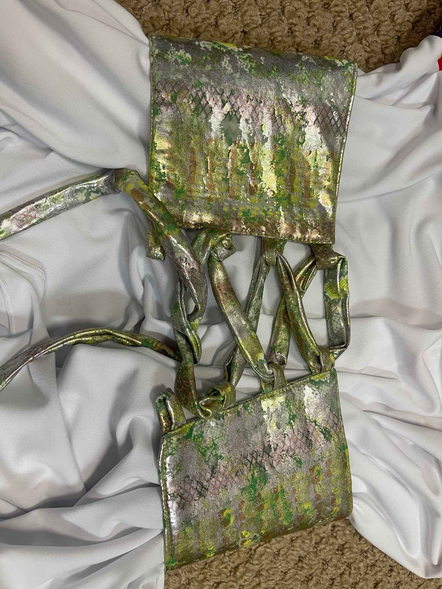 Blue / Green Metallic Lace-Up Waist Sash / Belt (Final Sale)*