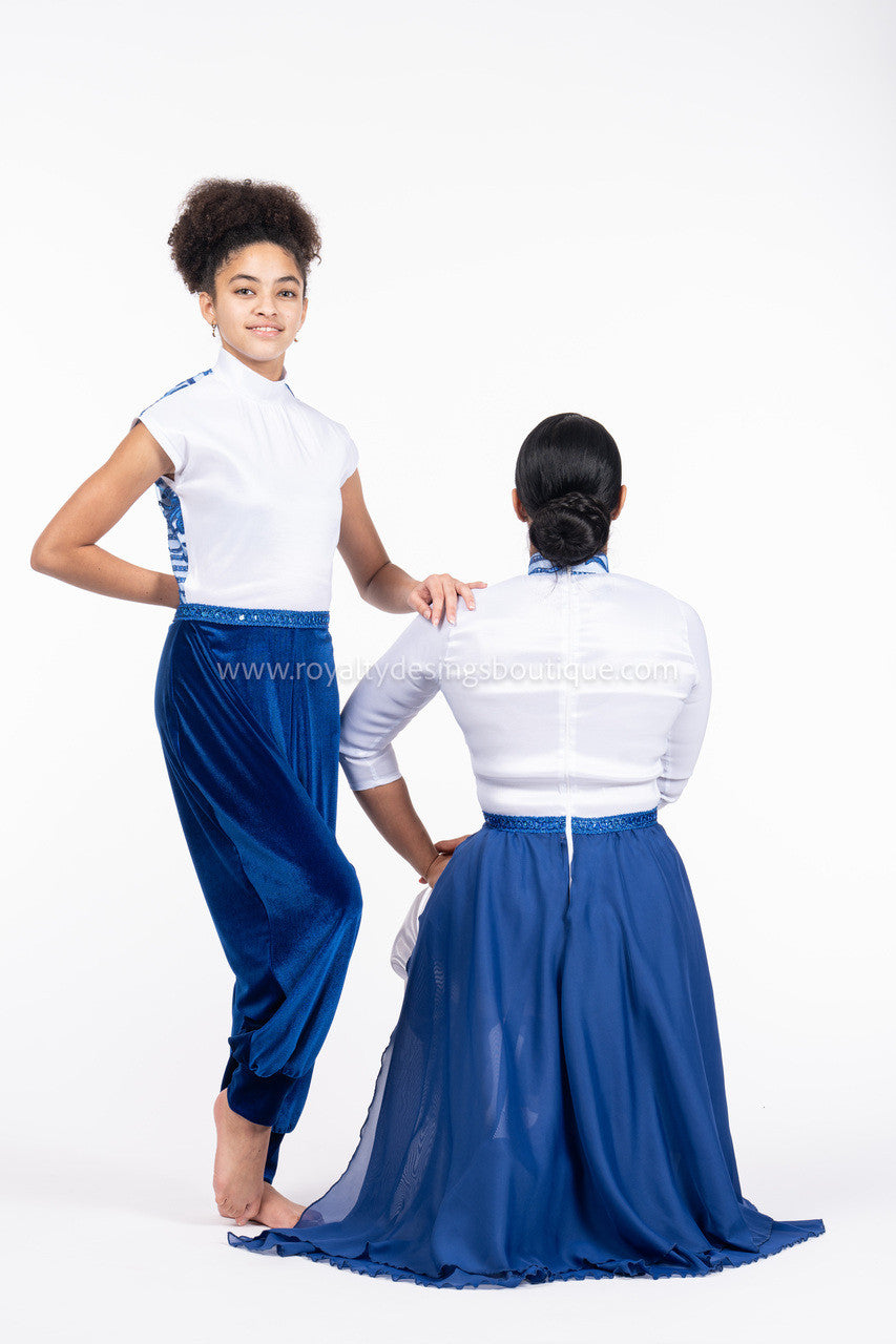 Blue & White Worship Tunic Dress with Flowing Overlay ( Shaphire Collection )