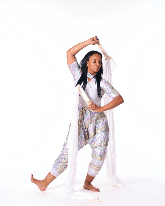 Silver & Green Tie-Dye Lycra Harem Unitard (Final sale)