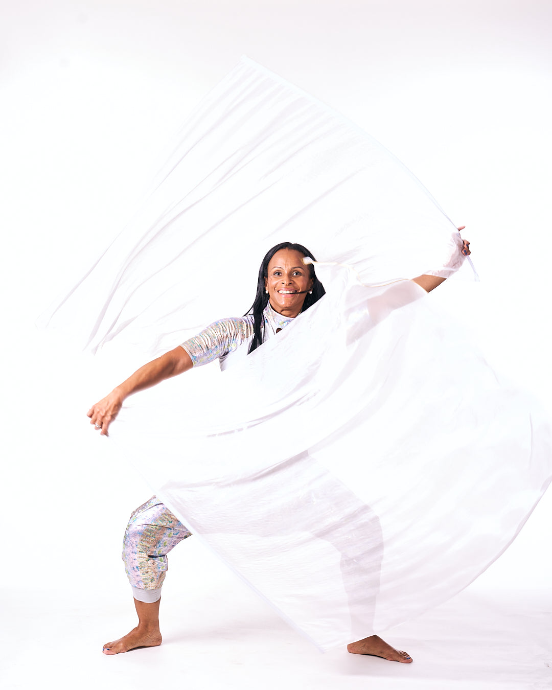Shimmer of Grace – Iridescent Grey & Green 3/4 Sleeve High Neck Lycra Praise Dance Unitard (Copy)