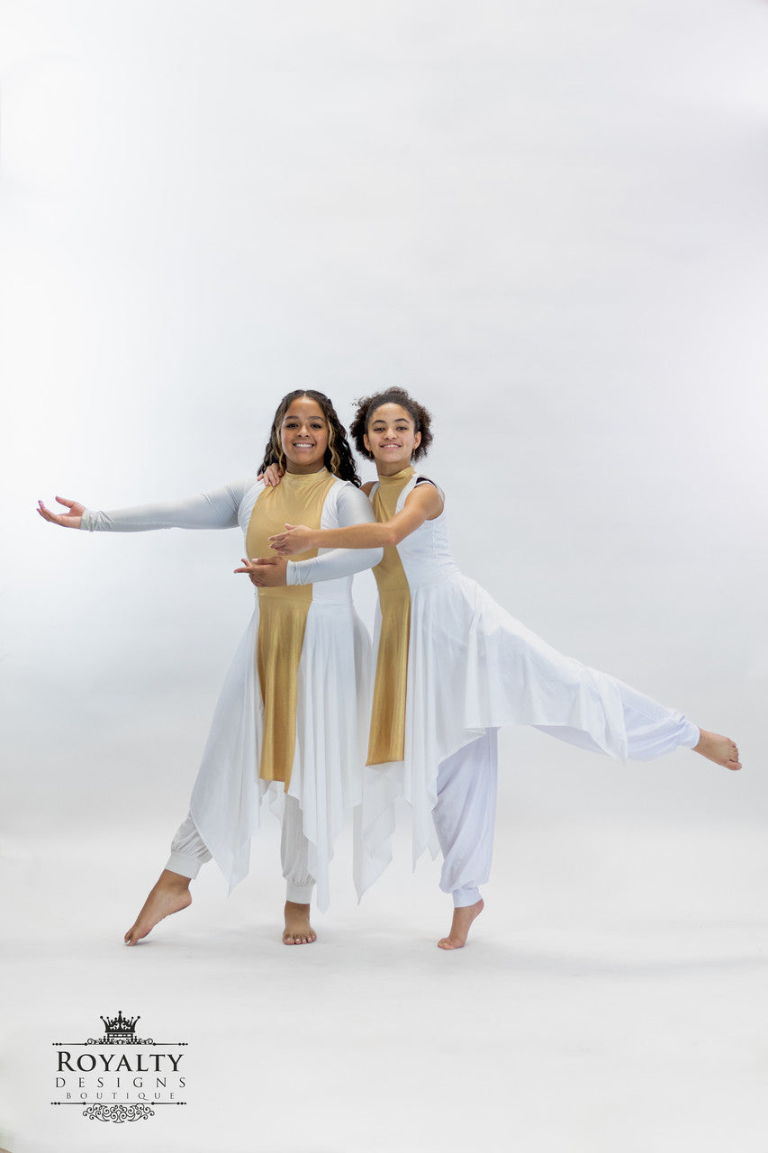 White and Hi neck Gold lycra Tunic (Final Sale ! )