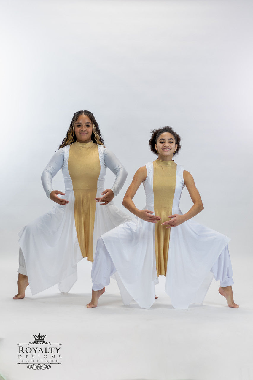 White and Hi neck Gold lycra Tunic (Final Sale ! )