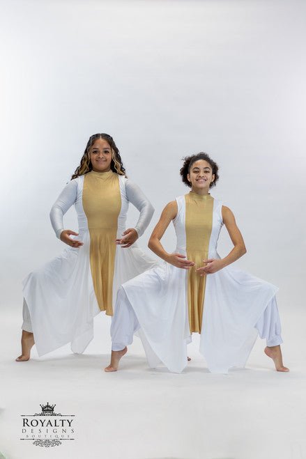 White and Hi neck Gold lycra Tunic (Final Sale ! )