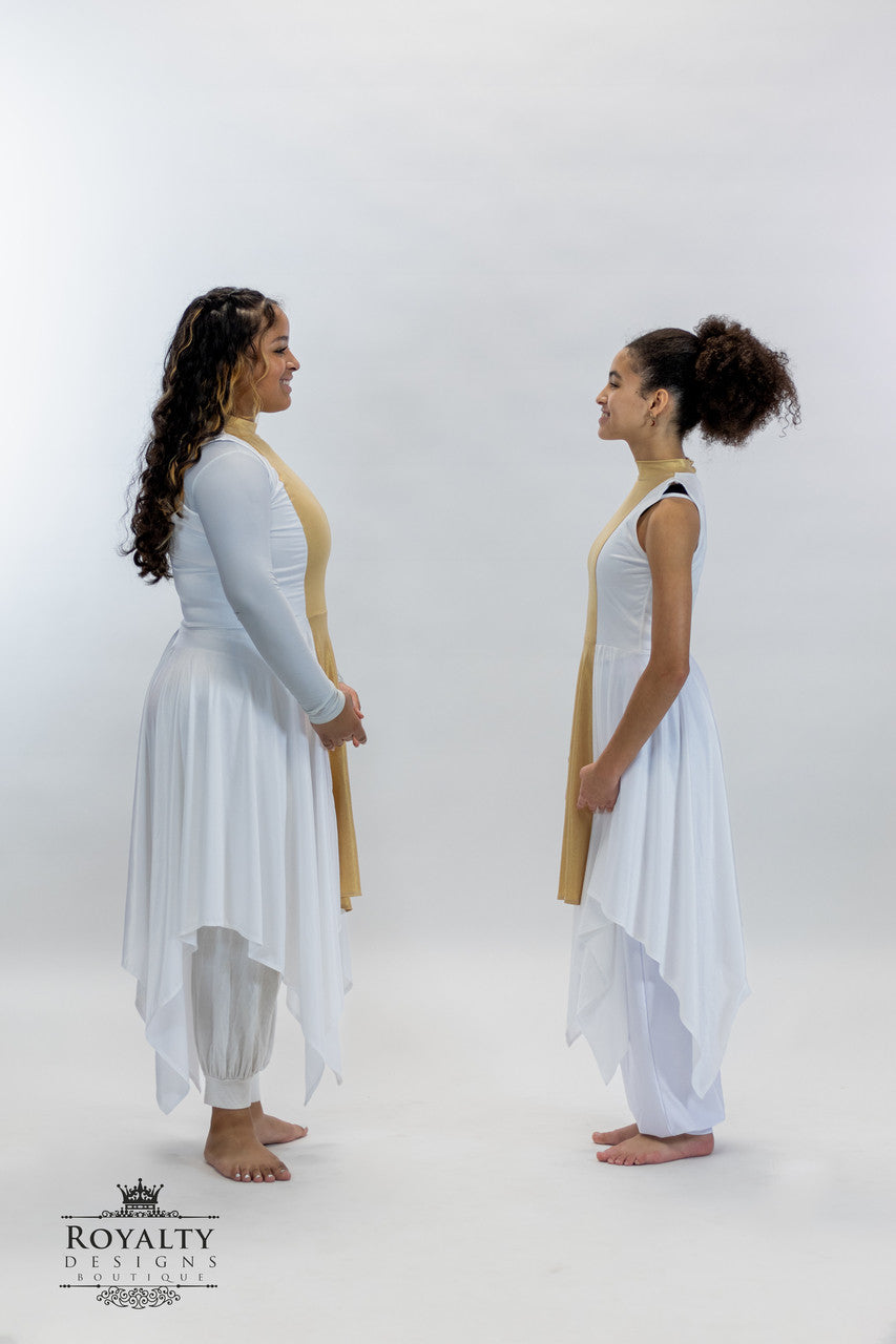 White and Hi neck Gold lycra Tunic (Final Sale ! )