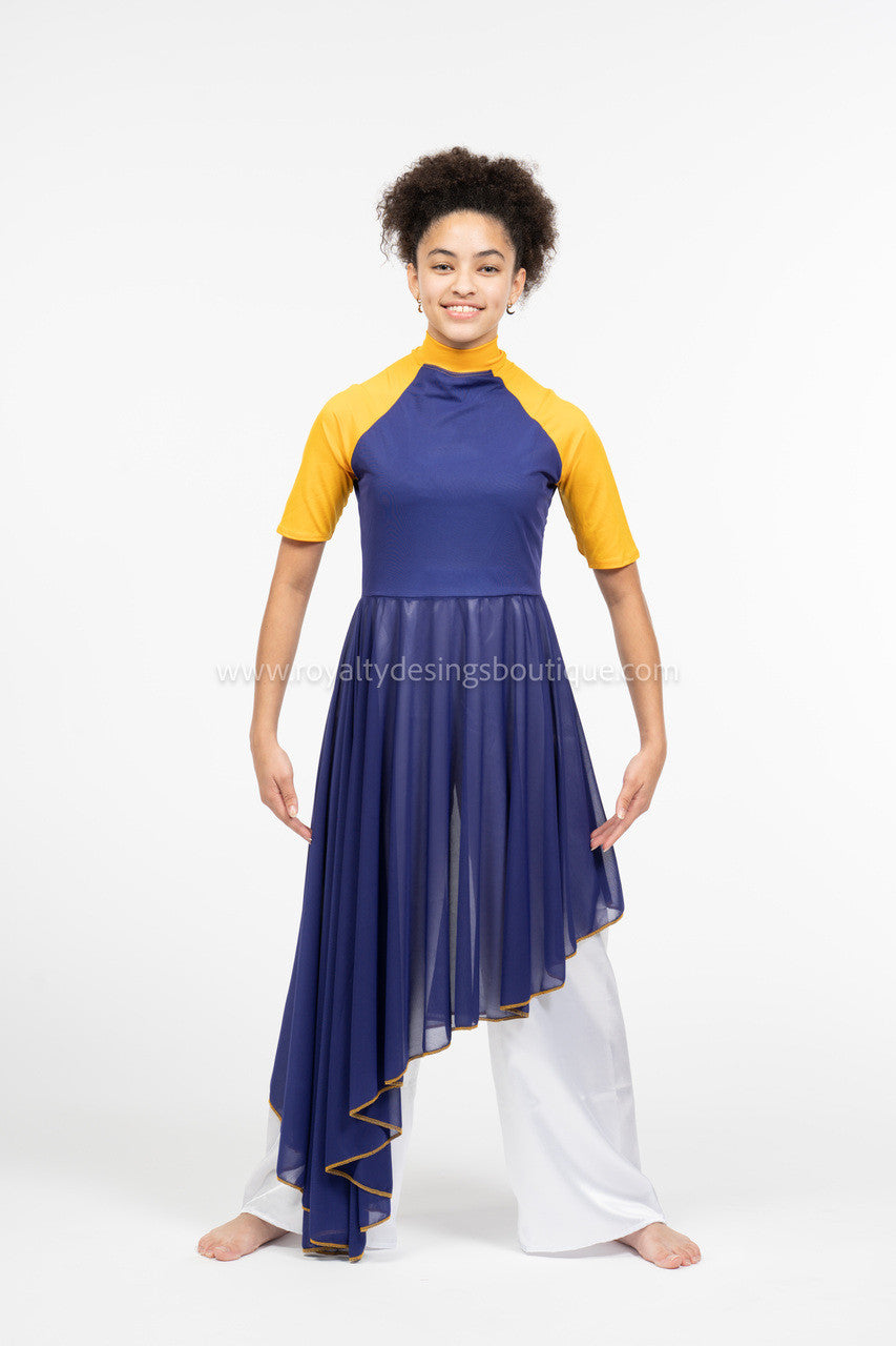 Yellow & Royal Blue Mesh Overlay Dance Tunic (Final Sale)