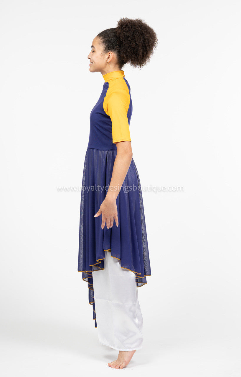 Yellow & Royal Blue Mesh Overlay Dance Tunic (Final Sale)