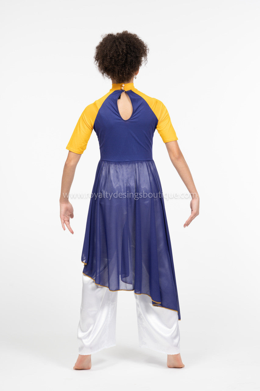 Yellow & Royal Blue Mesh Overlay Dance Tunic (Final Sale)