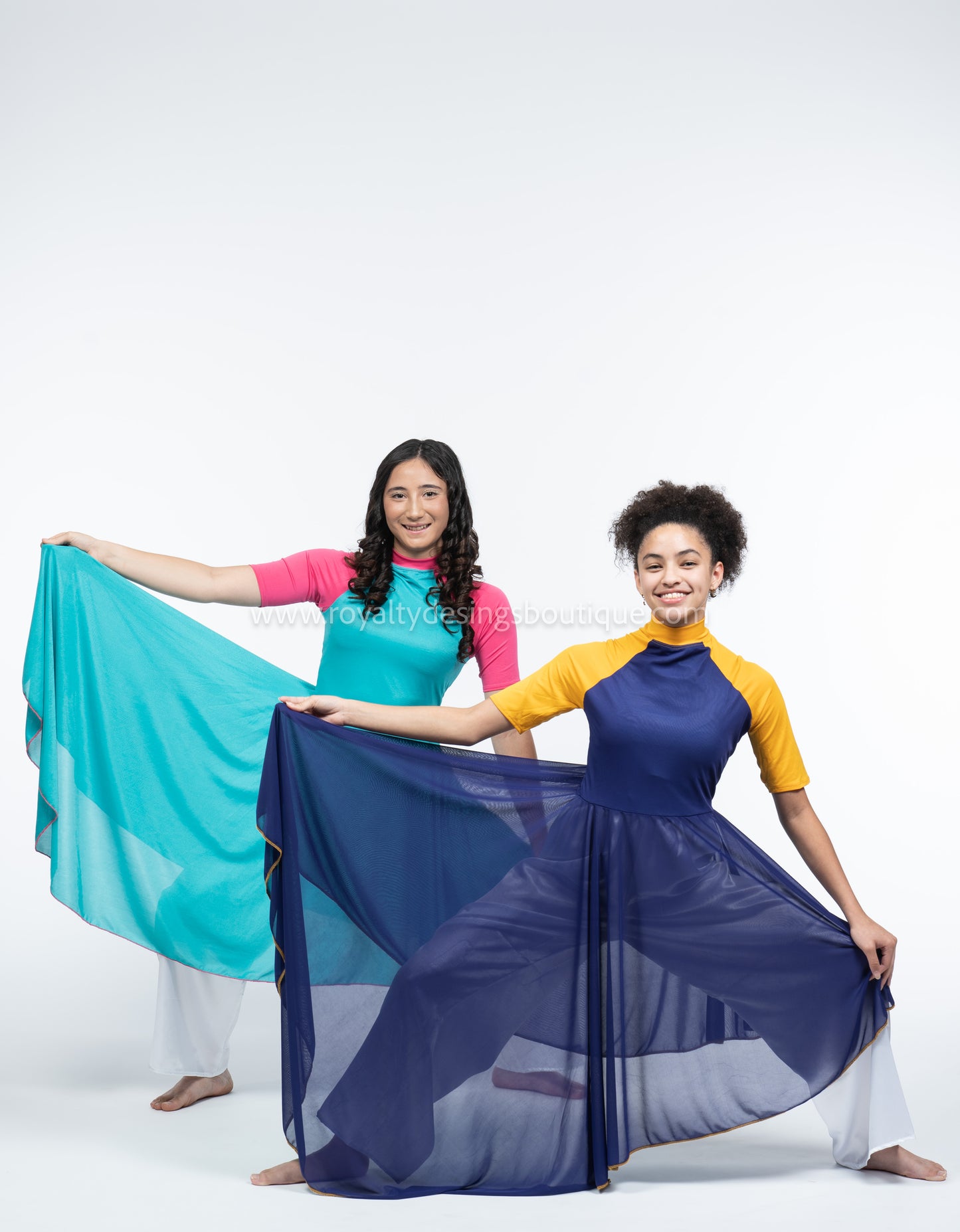 Yellow & Royal Blue Mesh Overlay Dance Tunic (Final Sale)