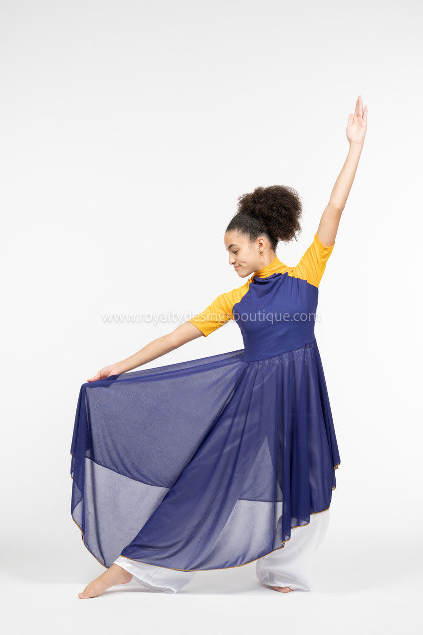 Yellow & Royal Blue Mesh Overlay Dance Tunic (Final Sale)