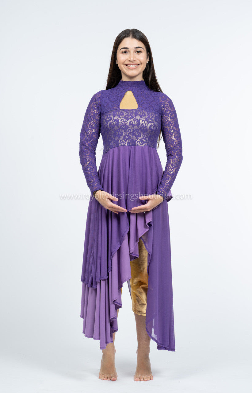 Elegant purple Lace and lycra/mesh Praise Dance Tunic ( Final Sale )