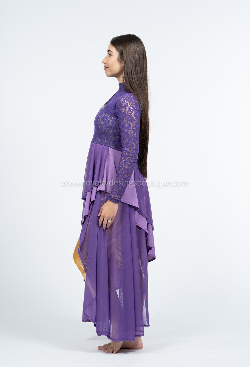Elegant purple Lace and lycra/mesh Praise Dance Tunic ( Final Sale )