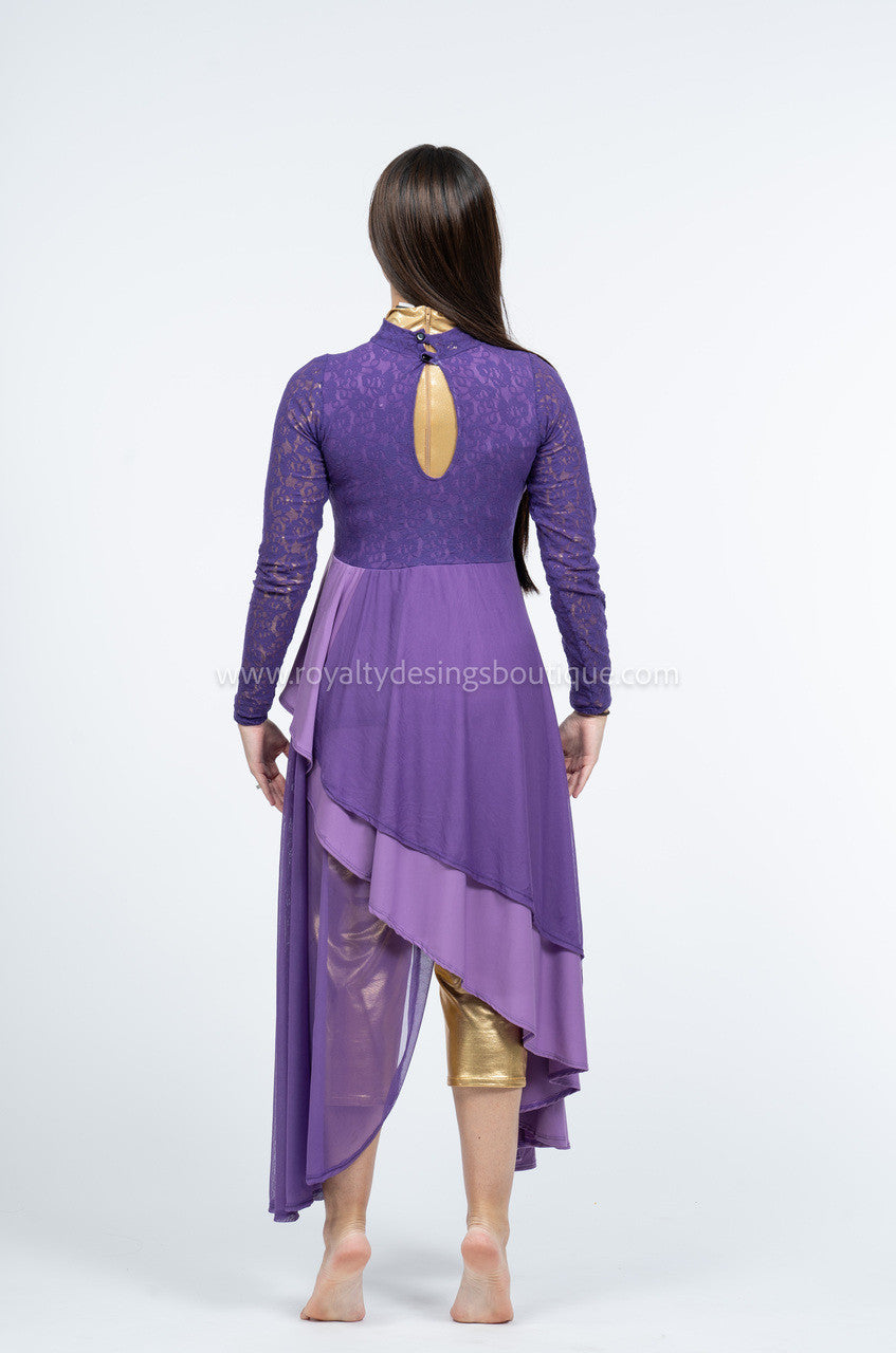 Elegant purple Lace and lycra/mesh Praise Dance Tunic ( Final Sale )