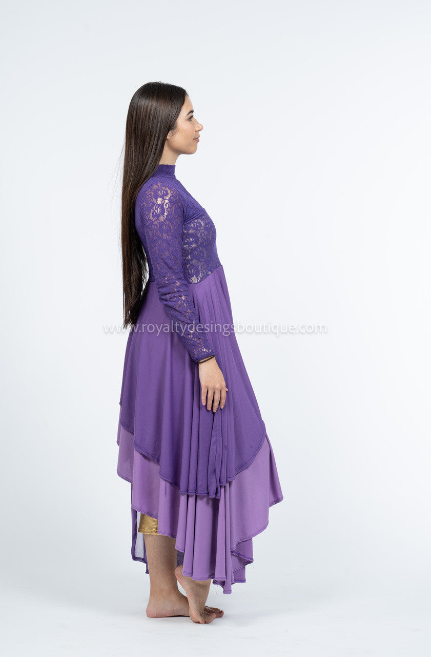 Elegant purple Lace and lycra/mesh Praise Dance Tunic ( Final Sale )