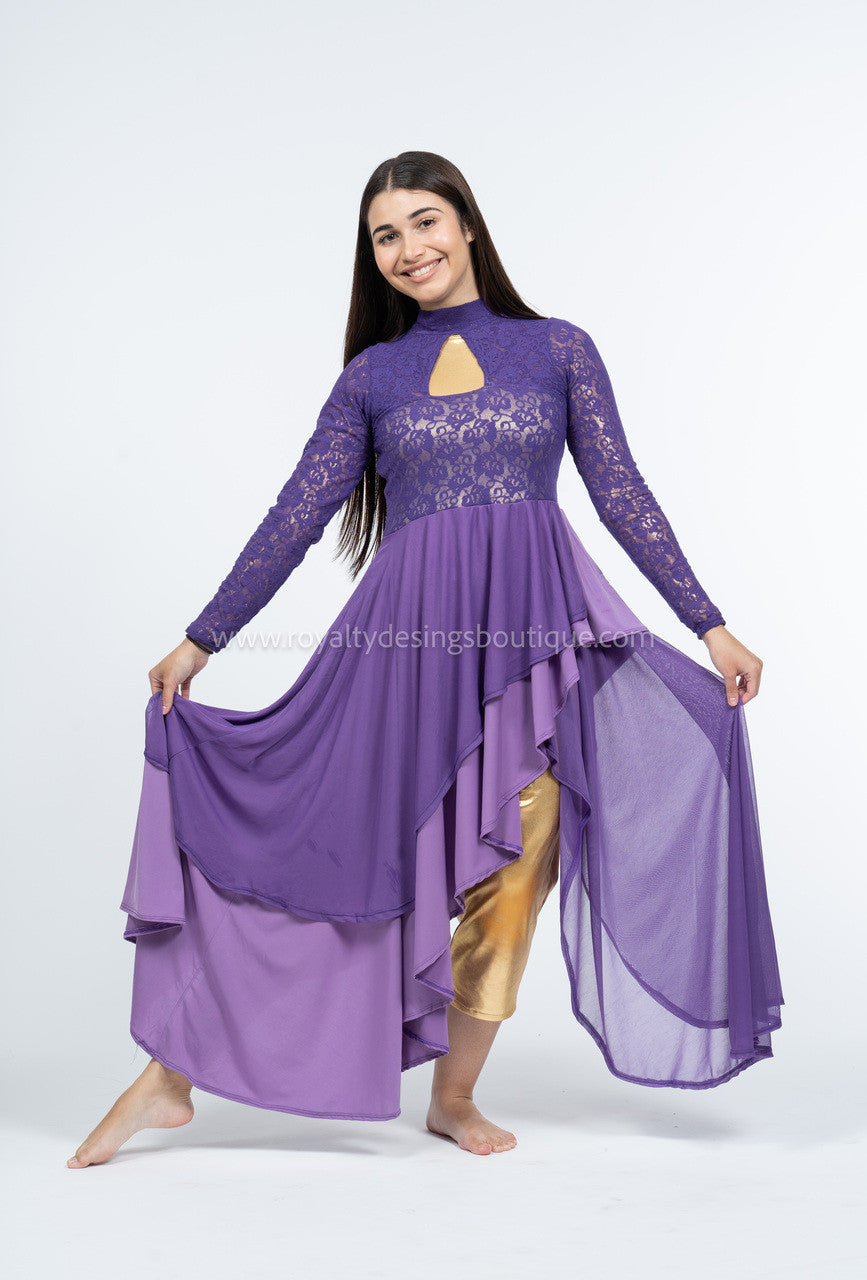 Elegant purple Lace and lycra/mesh Praise Dance Tunic ( Final Sale )