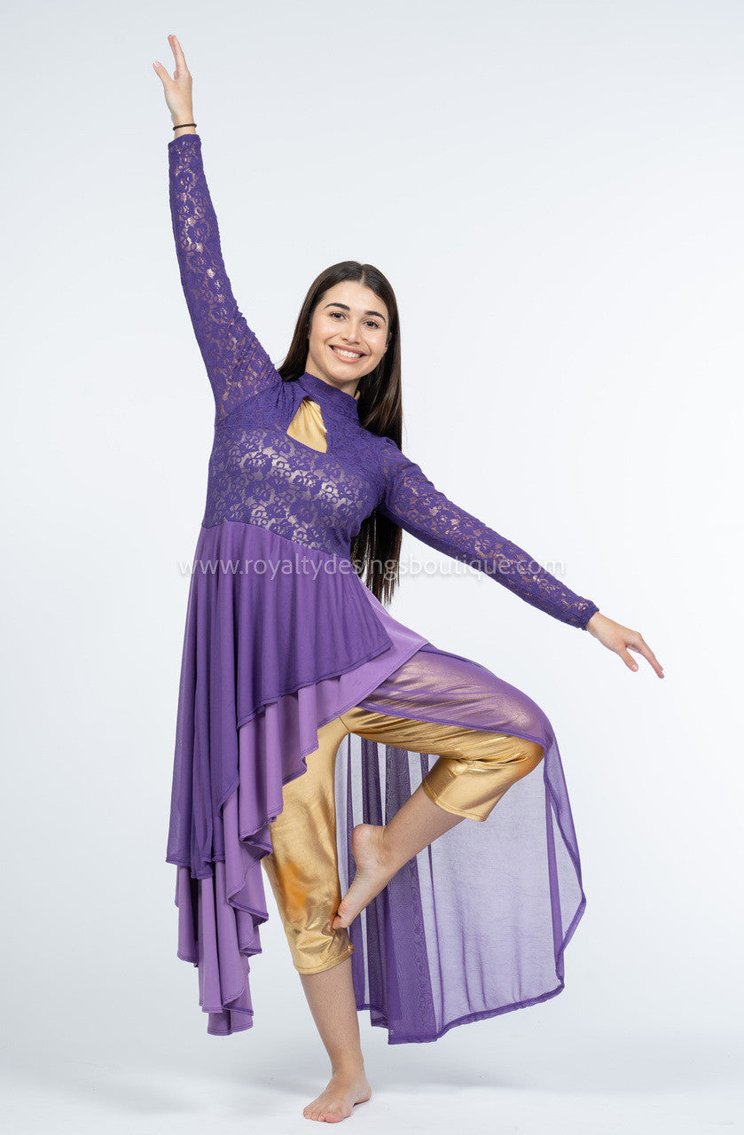 Elegant purple Lace and lycra/mesh Praise Dance Tunic ( Final Sale )