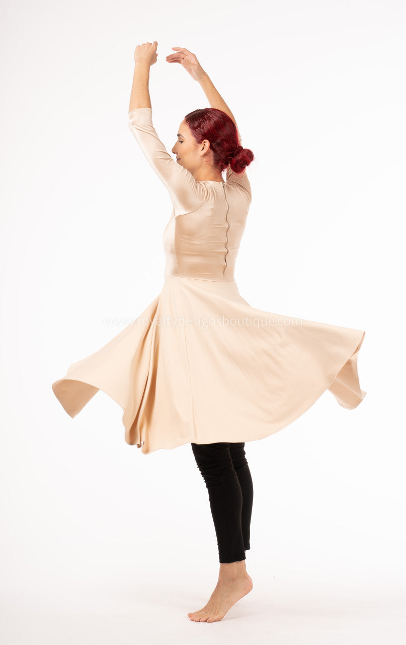 Beige Lycra Mid Length Praise Dance Ephod with zipper (Final Sale ! )