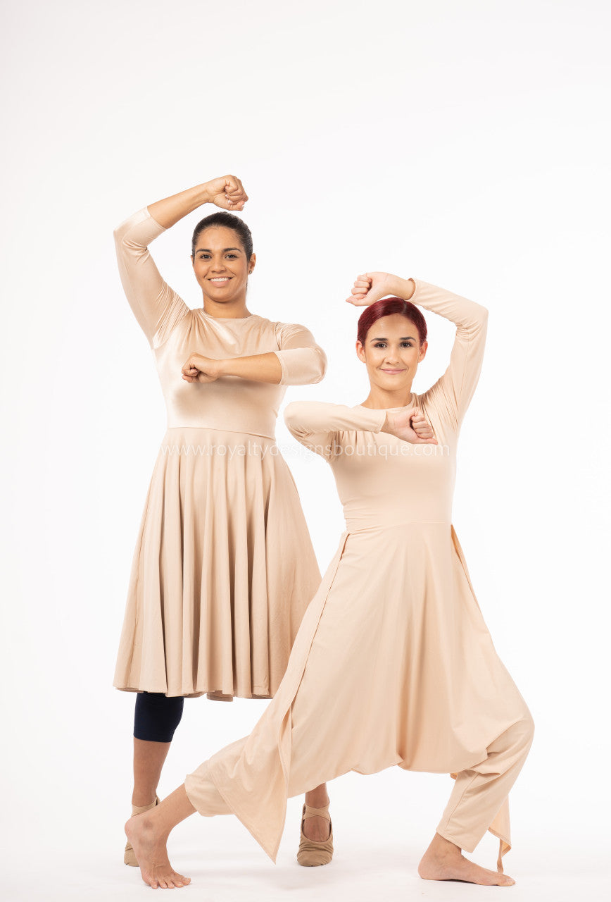 Beige Lycra Mid Length Praise Dance Ephod with zipper (Final Sale ! )