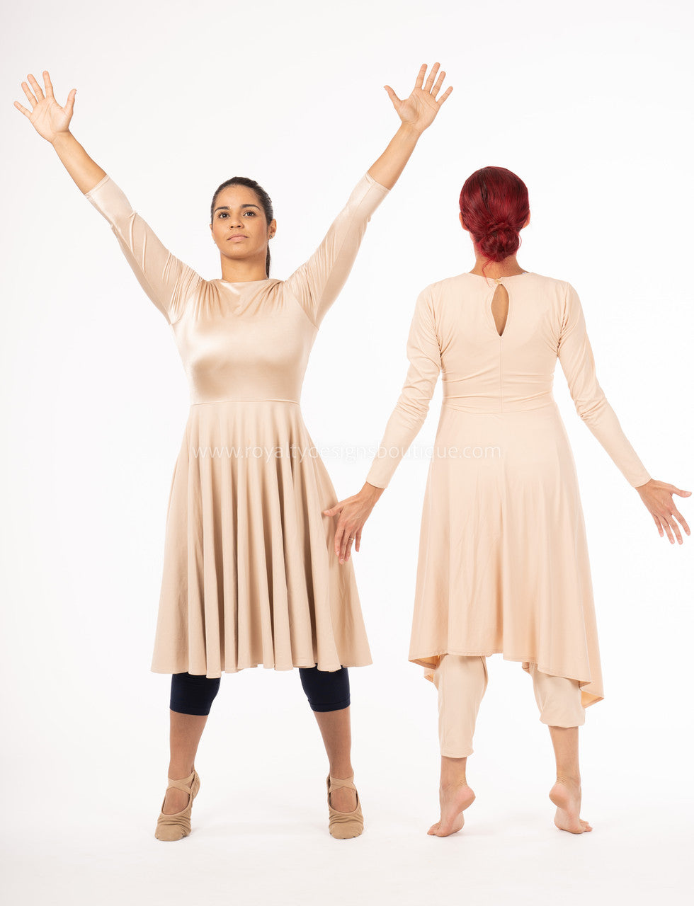 Beige Lycra Mid Length Praise Dance Ephod with zipper (Final Sale ! )