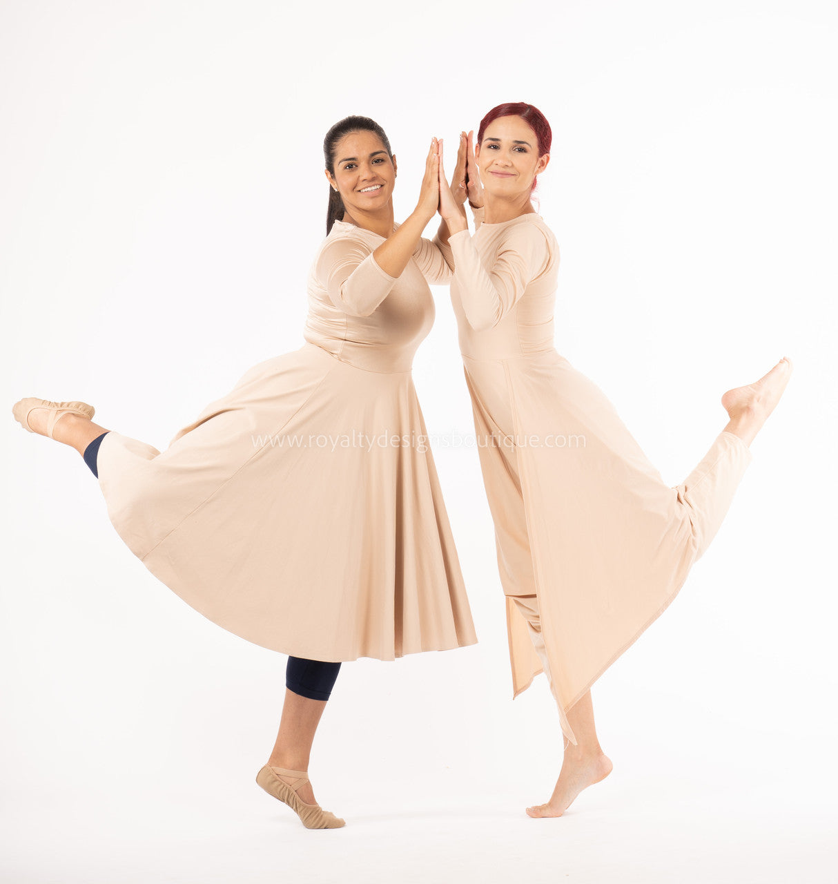 Beige Lycra Mid Length Praise Dance Ephod with zipper (Final Sale ! )