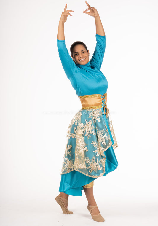 Deborah High-Low Taffeta Praise Tunic with Lace Overlay & Corset Belt – Elegant Comfort