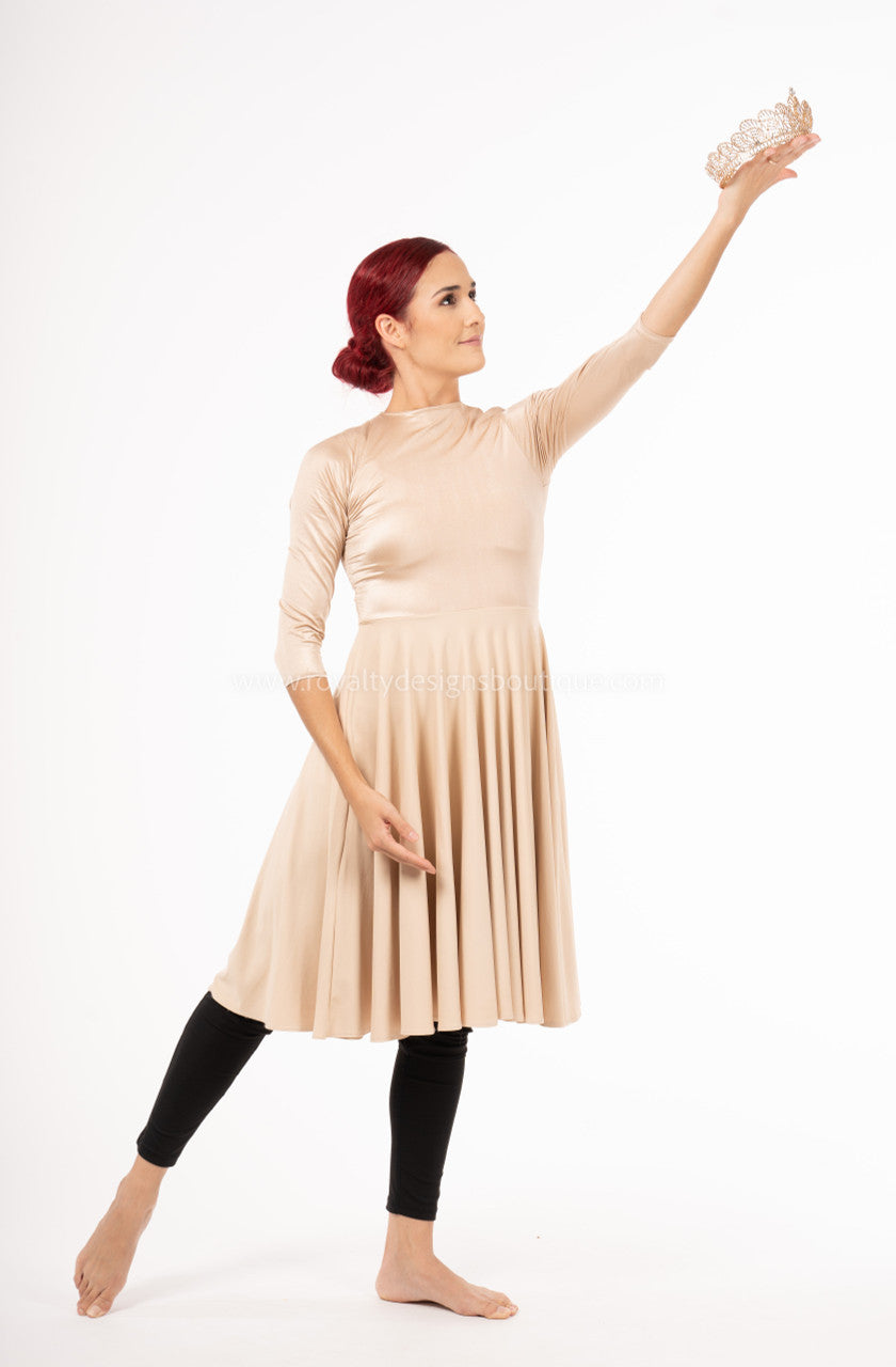 Beige Lycra Mid Length Praise Dance Ephod with zipper (Final Sale ! )