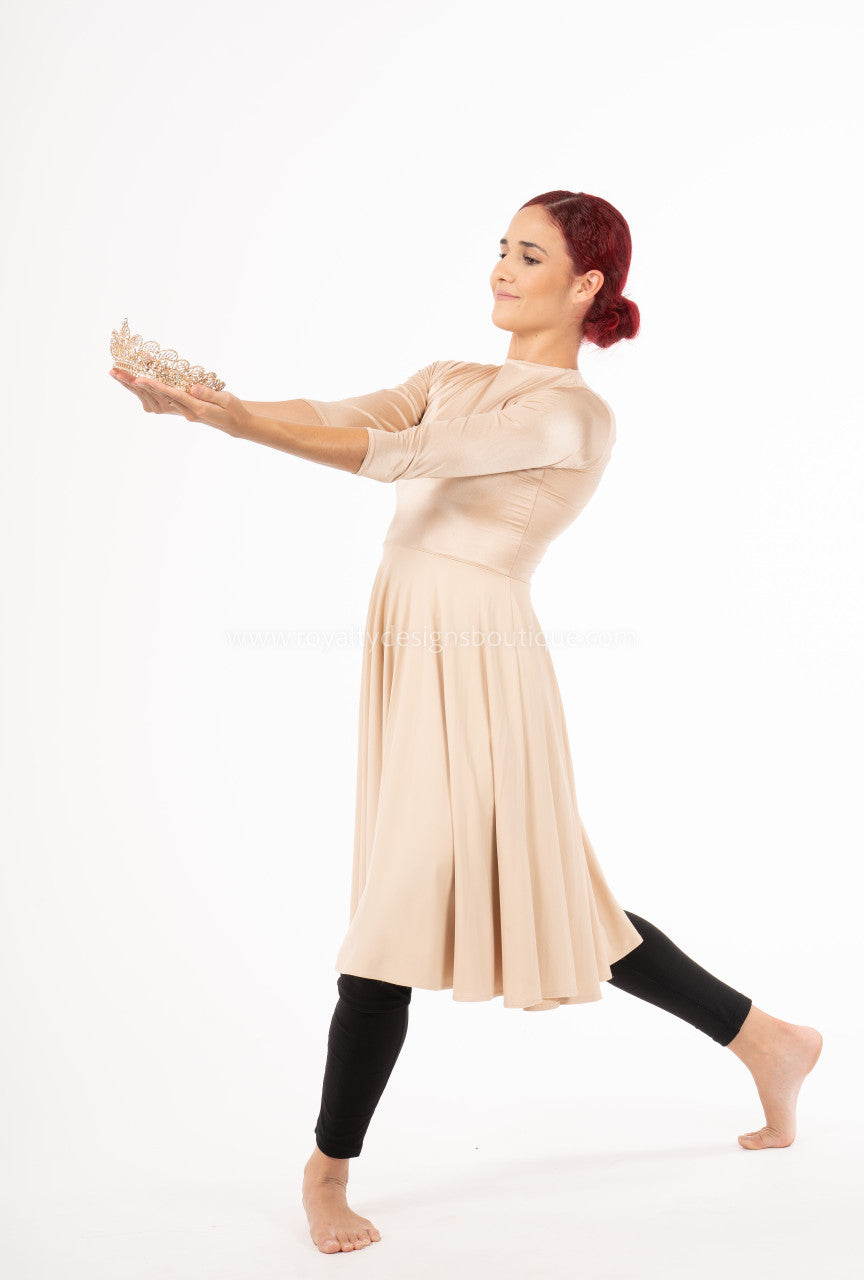 Beige Lycra Mid Length Praise Dance Ephod with zipper (Final Sale ! )