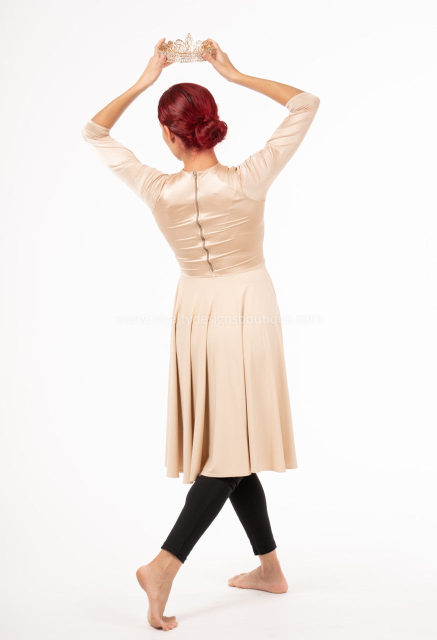 Beige Lycra Mid Length Praise Dance Ephod with zipper (Final Sale ! )