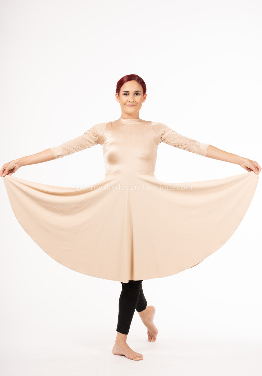 Beige Lycra Mid Length Praise Dance Ephod with zipper (Final Sale ! )