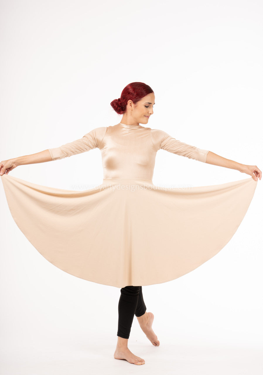 Beige Lycra Mid Length Praise Dance Ephod with zipper (Final Sale ! )