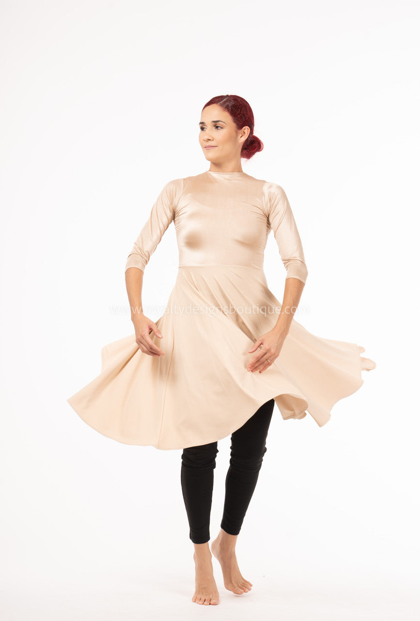 Beige Lycra Mid Length Praise Dance Ephod with zipper (Final Sale ! )