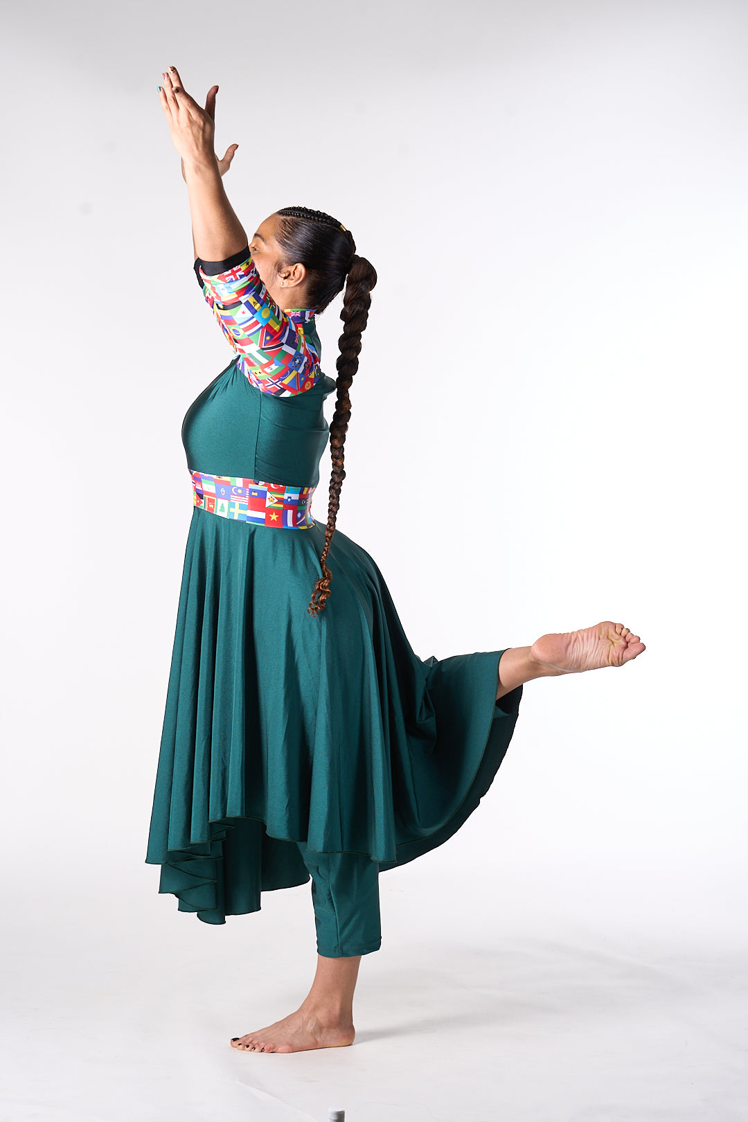 Green and Nations print Praise Dance Lycra Tunic