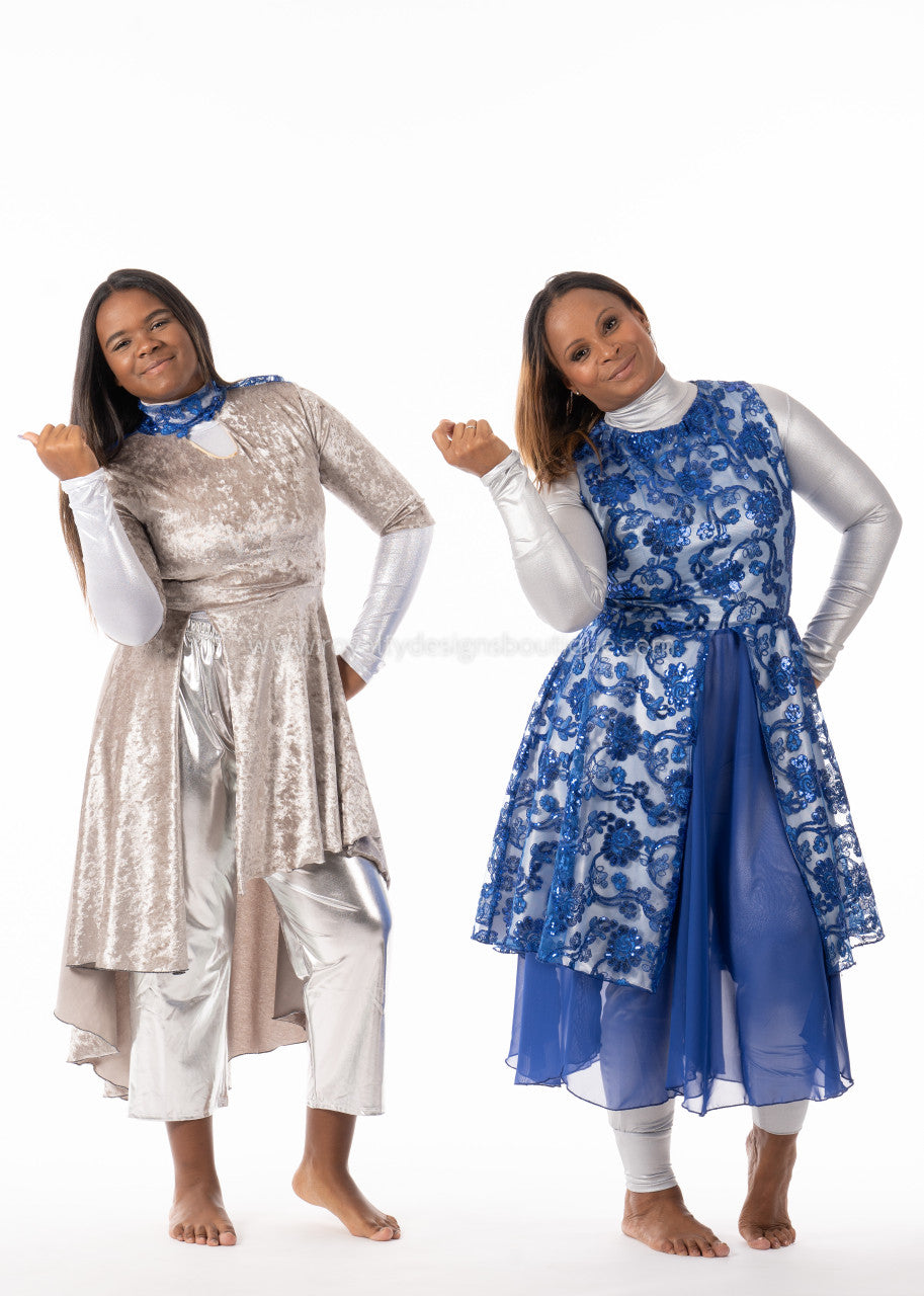 Royal Sapphire Lace Triple-Layer Chiffon Dress – Sleeveless